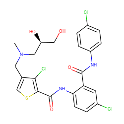 CN(Cc1csc(C(=O)Nc2ccc(Cl)cc2C(=O)Nc2ccc(Cl)cc2)c1Cl)C[C@@H](O)CO ZINC000014963713