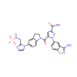 CN(Cc1nccn1-c1ccc2c(c1)CCN2C(=O)c1cc(C(N)=O)nn1-c1ccc2onc(N)c2c1)S(C)(=O)=O ZINC000028959562