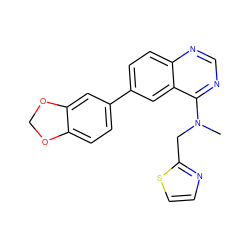 CN(Cc1nccs1)c1ncnc2ccc(-c3ccc4c(c3)OCO4)cc12 ZINC000036382602