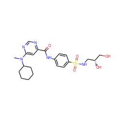 CN(c1cc(C(=O)Nc2ccc(S(=O)(=O)NC[C@@H](O)CO)cc2)ncn1)C1CCCCC1 ZINC000142622630