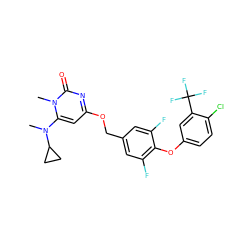 CN(c1cc(OCc2cc(F)c(Oc3ccc(Cl)c(C(F)(F)F)c3)c(F)c2)nc(=O)n1C)C1CC1 ZINC000653919308