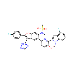 CN(c1cc2oc(-c3ccc(F)cc3)c(-c3ncn[nH]3)c2cc1-c1ccc2c(n1)-c1cc3c(F)cccc3n1CO2)S(C)(=O)=O ZINC000218305161