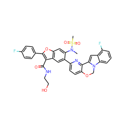 CN(c1cc2oc(-c3ccc(F)cc3)c(C(=O)NCCO)c2cc1-c1ccc2c(n1)-c1cc3c(F)cccc3n1CO2)S(C)(=O)=O ZINC000218305633