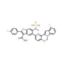 CN(c1cc2oc(-c3ccc(F)cc3)c(C(N)=O)c2cc1-c1ccc2c(n1)-c1cc3c(F)cccc3n1CO2)S(C)(=O)=O ZINC000148283362