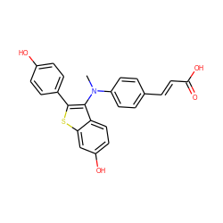 CN(c1ccc(/C=C/C(=O)O)cc1)c1c(-c2ccc(O)cc2)sc2cc(O)ccc12 ZINC000218528835