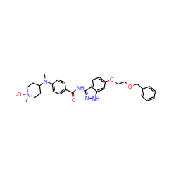 CN(c1ccc(C(=O)Nc2n[nH]c3cc(OCCOCc4ccccc4)ccc23)cc1)C1CC[N+](C)([O-])CC1 ZINC000144478919