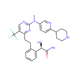 CN(c1ccc(C2CCNCC2)nc1)c1ncc(C(F)(F)F)c(CCc2ccccc2[C@@H](N)C(N)=O)n1 ZINC001772639007