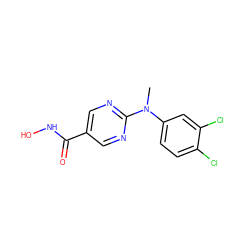 CN(c1ccc(Cl)c(Cl)c1)c1ncc(C(=O)NO)cn1 ZINC000166631320