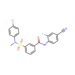 CN(c1ccc(Cl)cc1)S(=O)(=O)c1cccc(C(=O)Nc2ccc(C#N)cc2F)c1 ZINC000169311753