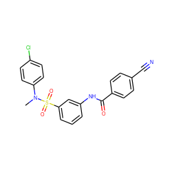 CN(c1ccc(Cl)cc1)S(=O)(=O)c1cccc(NC(=O)c2ccc(C#N)cc2)c1 ZINC000169312031