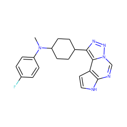 CN(c1ccc(F)cc1)C1CCC(c2nnn3cnc4[nH]ccc4c23)CC1 ZINC001772585134