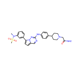 CN(c1cccc(-c2ccc3cnc(Nc4ccc(C5CCN(CC(N)=O)CC5)cc4)nn23)c1)S(C)(=O)=O ZINC000073220041