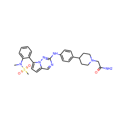 CN(c1ccccc1-c1ccc2cnc(Nc3ccc(C4CCN(CC(N)=O)CC4)cc3)nn12)S(C)(=O)=O ZINC000073390745