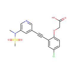 CN(c1cncc(C#Cc2cc(Cl)ccc2OCC(=O)O)c1)S(C)(=O)=O ZINC000073157916