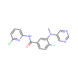 CN(c1cncnc1)c1cc(C(=O)Nc2cccc(Cl)n2)ccc1F ZINC000166471138