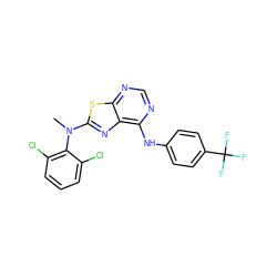 CN(c1nc2c(Nc3ccc(C(F)(F)F)cc3)ncnc2s1)c1c(Cl)cccc1Cl ZINC000040875578