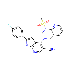 CN(c1ncccc1CNc1c(C#N)cnc2[nH]c(-c3ccc(F)cc3)cc12)S(C)(=O)=O ZINC000095594439