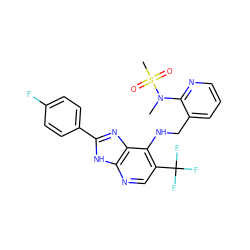 CN(c1ncccc1CNc1c(C(F)(F)F)cnc2[nH]c(-c3ccc(F)cc3)nc12)S(C)(=O)=O ZINC000095593660