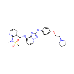 CN(c1ncccc1CNc1cccn2nc(Nc3ccc(OCCN4CCCC4)cc3)nc12)S(C)(=O)=O ZINC000147175055