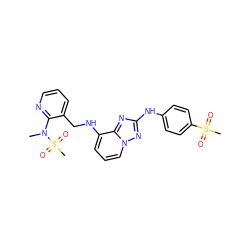 CN(c1ncccc1CNc1cccn2nc(Nc3ccc(S(C)(=O)=O)cc3)nc12)S(C)(=O)=O ZINC000148231830