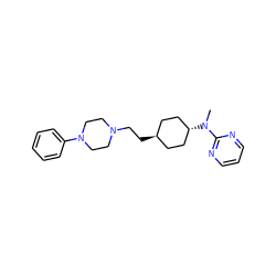 CN(c1ncccn1)[C@H]1CC[C@H](CCN2CCN(c3ccccc3)CC2)CC1 ZINC000261153318