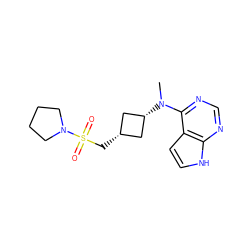 CN(c1ncnc2[nH]ccc12)[C@H]1C[C@@H](CS(=O)(=O)N2CCCC2)C1 ZINC001772623982