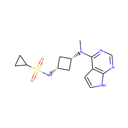 CN(c1ncnc2[nH]ccc12)[C@H]1C[C@@H](NS(=O)(=O)C2CC2)C1 ZINC001772616664