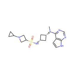 CN(c1ncnc2[nH]ccc12)[C@H]1C[C@@H](NS(=O)(=O)C2CN(C3CC3)C2)C1 ZINC000261188019