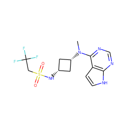 CN(c1ncnc2[nH]ccc12)[C@H]1C[C@@H](NS(=O)(=O)CC(F)(F)F)C1 ZINC000261188238