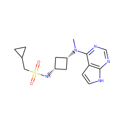 CN(c1ncnc2[nH]ccc12)[C@H]1C[C@@H](NS(=O)(=O)CC2CC2)C1 ZINC000261167872