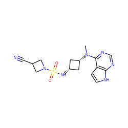 CN(c1ncnc2[nH]ccc12)[C@H]1C[C@@H](NS(=O)(=O)N2CC(C#N)C2)C1 ZINC000261191086