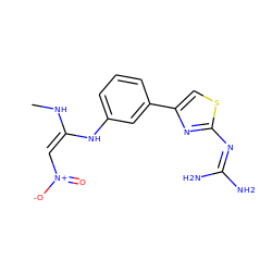 CN/C(=C/[N+](=O)[O-])Nc1cccc(-c2csc(N=C(N)N)n2)c1 ZINC000100786846