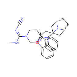 CN/C(=N/C#N)N1CCC(CCN2[C@H]3CC[C@@H]2C[C@H](n2c(C)nc4ccccc42)C3)(c2ccccc2)CC1 ZINC000101193574