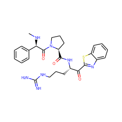 CN[C@@H](C(=O)N1CCC[C@H]1C(=O)N[C@@H](CCCNC(=N)N)C(=O)c1nc2ccccc2s1)c1ccccc1 ZINC000014954476