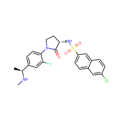 CN[C@@H](C)c1ccc(N2CC[C@H](NS(=O)(=O)c3ccc4cc(Cl)ccc4c3)C2=O)c(F)c1 ZINC000045385989