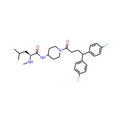 CN[C@@H](CC(C)C)C(=O)NC1CCN(C(=O)CCC(c2ccc(F)cc2)c2ccc(F)cc2)CC1 ZINC000013585487