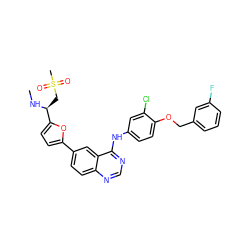 CN[C@@H](CS(C)(=O)=O)c1ccc(-c2ccc3ncnc(Nc4ccc(OCc5cccc(F)c5)c(Cl)c4)c3c2)o1 ZINC000115944063