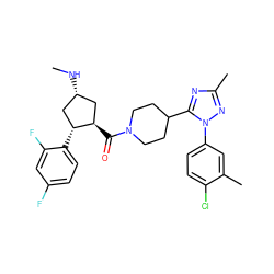 CN[C@@H]1C[C@@H](C(=O)N2CCC(c3nc(C)nn3-c3ccc(Cl)c(C)c3)CC2)[C@H](c2ccc(F)cc2F)C1 ZINC000096175693