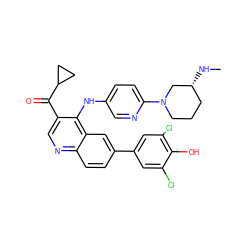 CN[C@@H]1CCCN(c2ccc(Nc3c(C(=O)C4CC4)cnc4ccc(-c5cc(Cl)c(O)c(Cl)c5)cc34)cn2)C1 ZINC000114038262