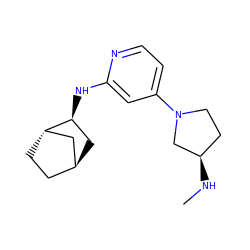 CN[C@@H]1CCN(c2ccnc(N[C@H]3C[C@H]4CC[C@H]3C4)c2)C1 ZINC000299870423