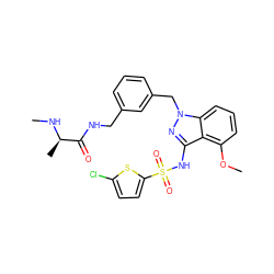 CN[C@H](C)C(=O)NCc1cccc(Cn2nc(NS(=O)(=O)c3ccc(Cl)s3)c3c(OC)cccc32)c1 ZINC000095582265