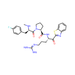 CN[C@H](Cc1ccc(F)cc1)C(=O)N1CCC[C@H]1C(=O)N[C@@H](CCCN=C(N)N)C(=O)c1nc2ccccc2s1 ZINC000014954412