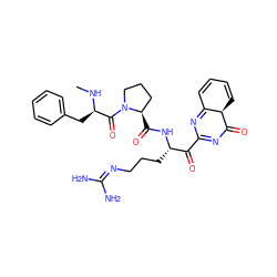 CN[C@H](Cc1ccccc1)C(=O)N1CCC[C@H]1C(=O)N[C@@H](CCCN=C(N)N)C(=O)C1=NC(=O)[C@@H]2C=CC=CC2=N1 ZINC000026822824