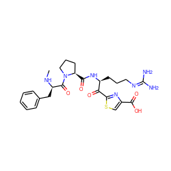 CN[C@H](Cc1ccccc1)C(=O)N1CCC[C@H]1C(=O)N[C@@H](CCCN=C(N)N)C(=O)c1nc(C(=O)O)cs1 ZINC000014954662