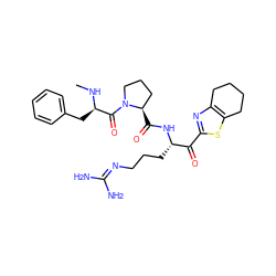 CN[C@H](Cc1ccccc1)C(=O)N1CCC[C@H]1C(=O)N[C@@H](CCCN=C(N)N)C(=O)c1nc2c(s1)CCCC2 ZINC000014954678