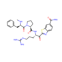 CN[C@H](Cc1ccccc1)C(=O)N1CCC[C@H]1C(=O)N[C@@H](CCCN=C(N)N)C(=O)c1nc2ccc(C(N)=O)cc2s1 ZINC000014954729