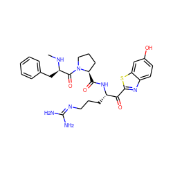 CN[C@H](Cc1ccccc1)C(=O)N1CCC[C@H]1C(=O)N[C@@H](CCCN=C(N)N)C(=O)c1nc2ccc(O)cc2s1 ZINC000014954704