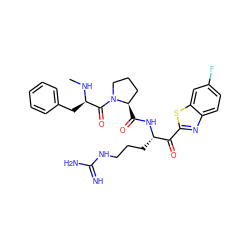 CN[C@H](Cc1ccccc1)C(=O)N1CCC[C@H]1C(=O)N[C@@H](CCCNC(=N)N)C(=O)c1nc2ccc(F)cc2s1 ZINC000014954713