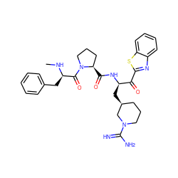 CN[C@H](Cc1ccccc1)C(=O)N1CCC[C@H]1C(=O)N[C@H](C[C@H]1CCCN(C(=N)N)C1)C(=O)c1nc2ccccc2s1 ZINC000014954563