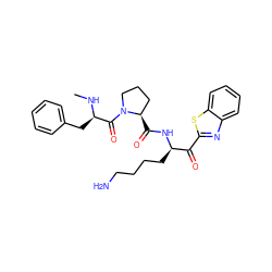 CN[C@H](Cc1ccccc1)C(=O)N1CCC[C@H]1C(=O)N[C@H](CCCCN)C(=O)c1nc2ccccc2s1 ZINC000013612368